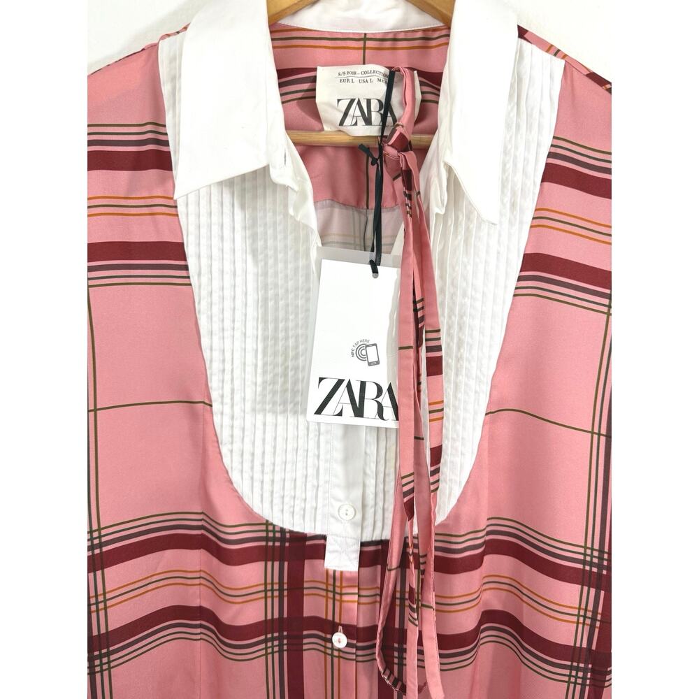 NWT ZARA Studio Collection Contrast Check Tunic Dress Pink Red Plaid Size L - Picture 11 of 14